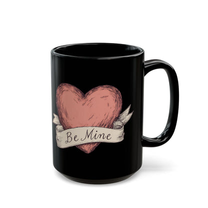 Be Mine Heart Design Black Coffee Mug Gift Cup