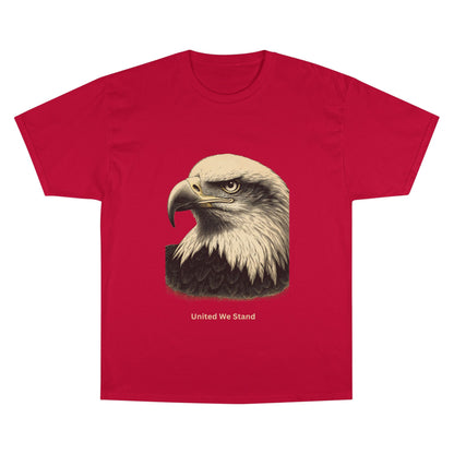 Engraved Eagle - United We Stand - text on the muted of a Champion Tee