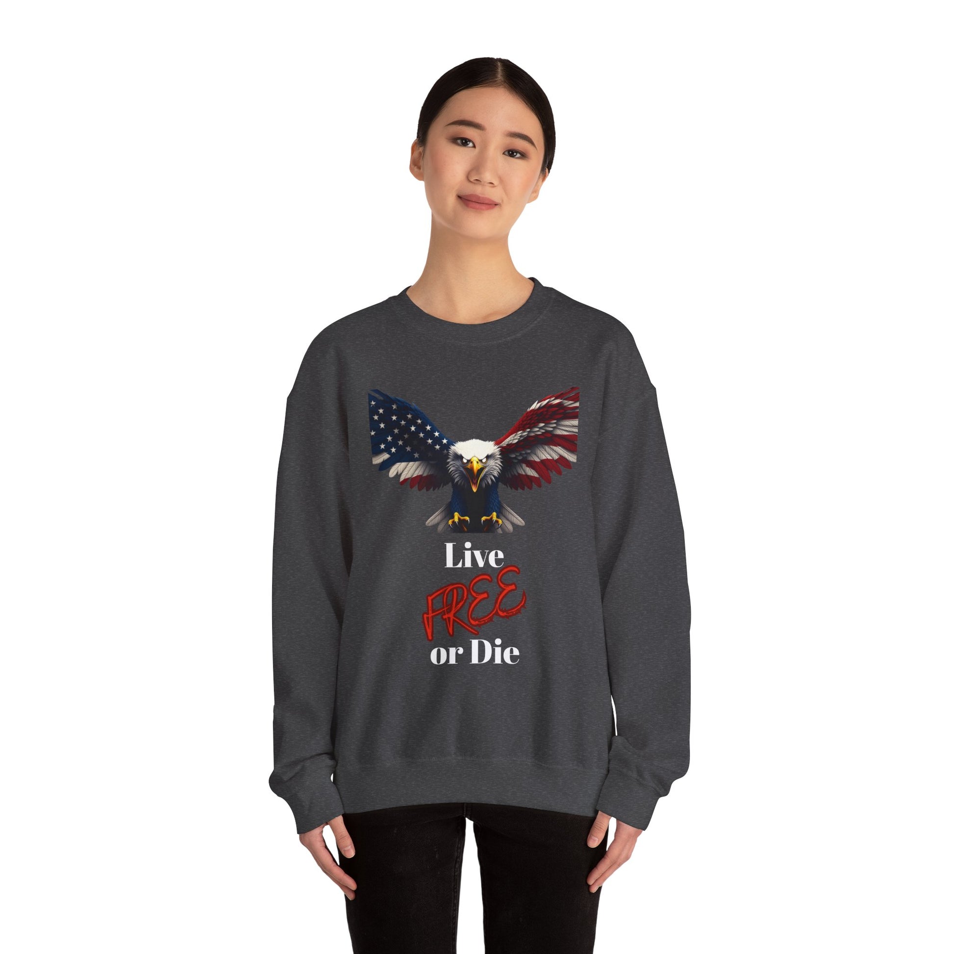 Live Free Or Die Patriotic Eagle text on a Crewneck Sweatshirt