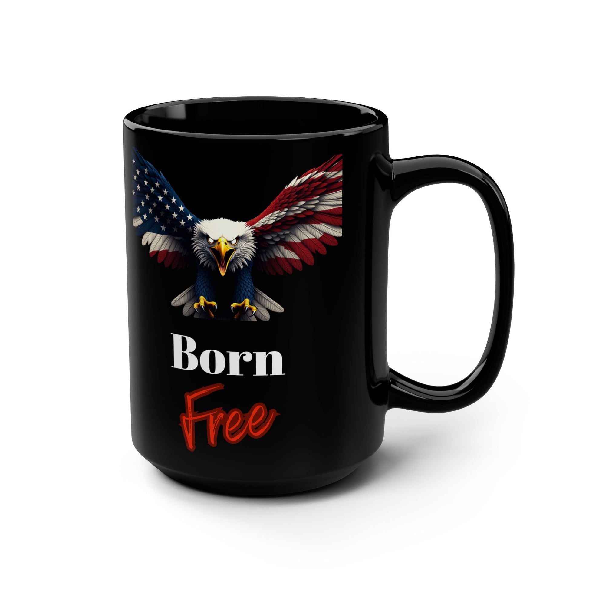 Patriotic Eagle Born Free on a Black Mug 15oz