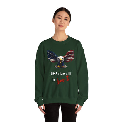 USA Love It Or Leave It Patriotic Eagle text on a Crewneck Sweatshirt