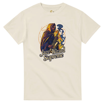 Jazz Wizard Supreme graphic design on a Heavyweight T-shirt