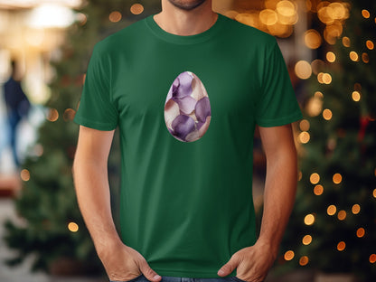 Green T-Shirt with Purple Petal Egg Graphic Design