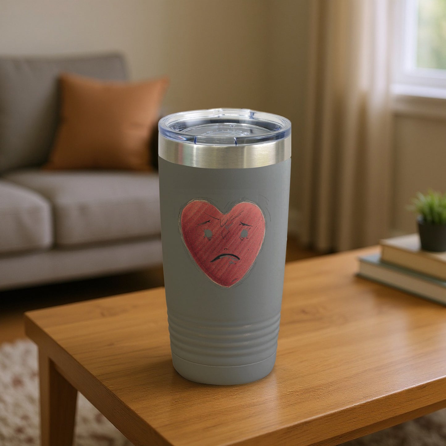Sad Heart Face Design Grey Travel Mug 20 oz