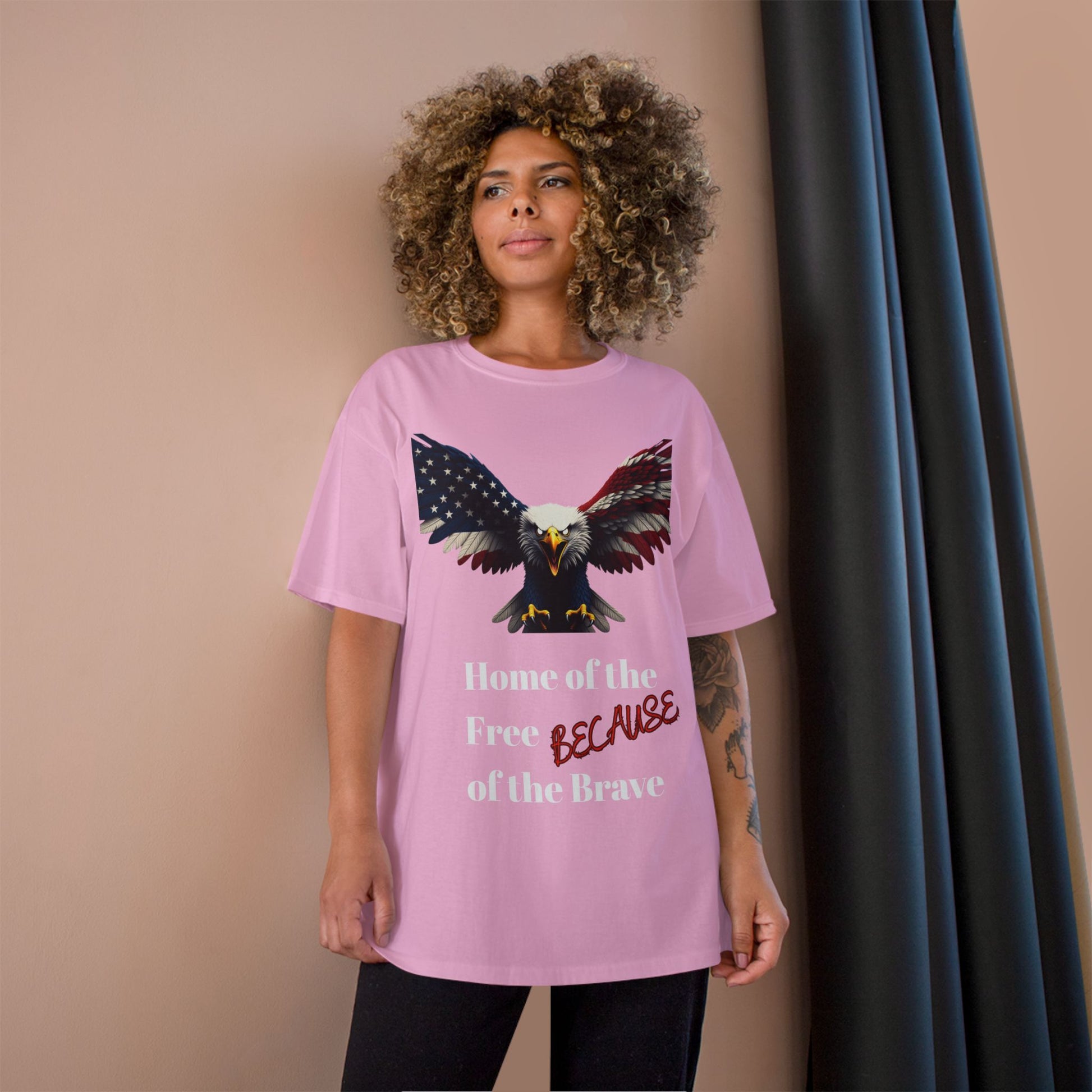 Home Of The Free Because Of The Brave Patriotic Eagle on a Champion T-shirt