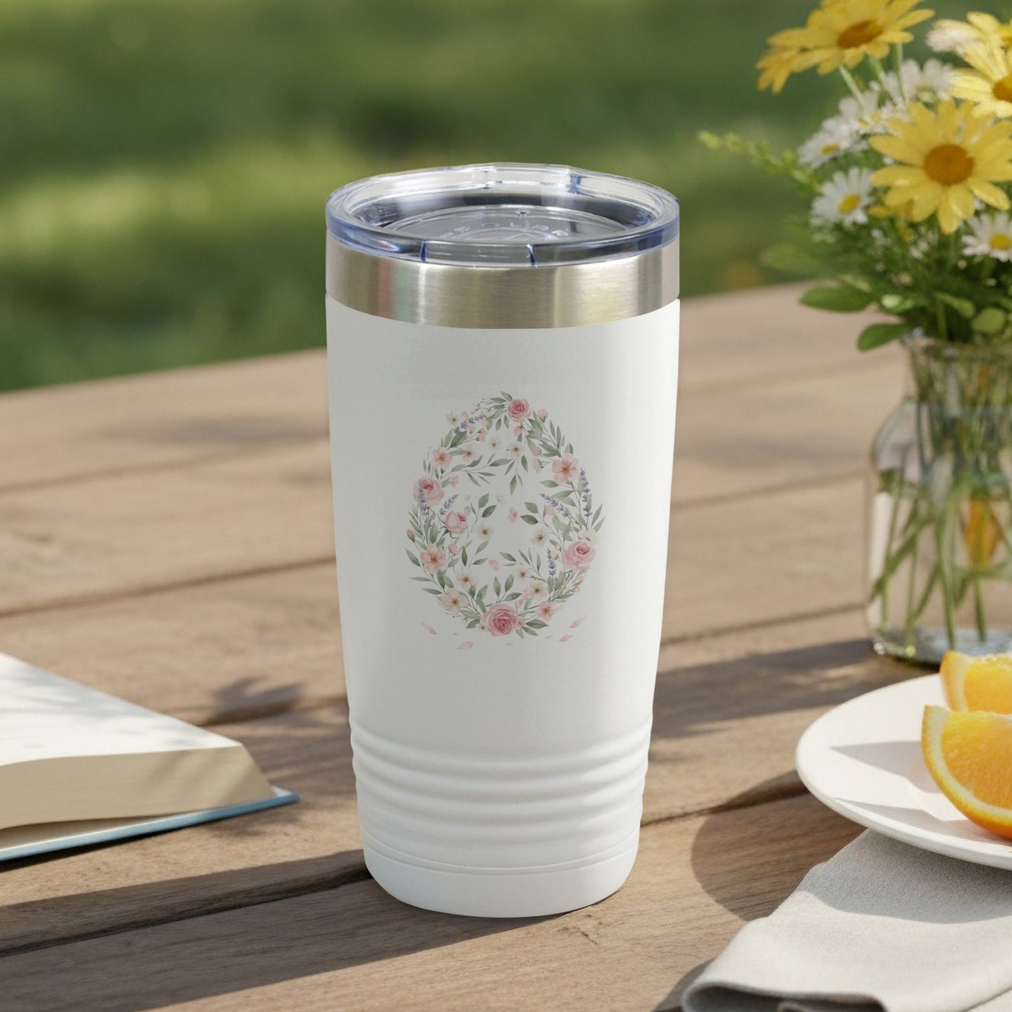Floral Pattern Egg Design Insulated Travel Tumbler