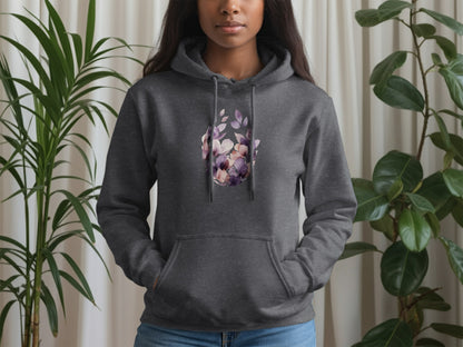 Dark Gray Hoodie with Floral Print for Stylish Casual Wear