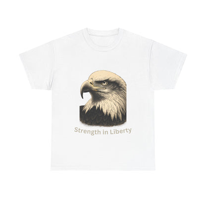 Engraved Eagle - Strength in Liberty - text on the bottom of a Heavyweight T-shirt