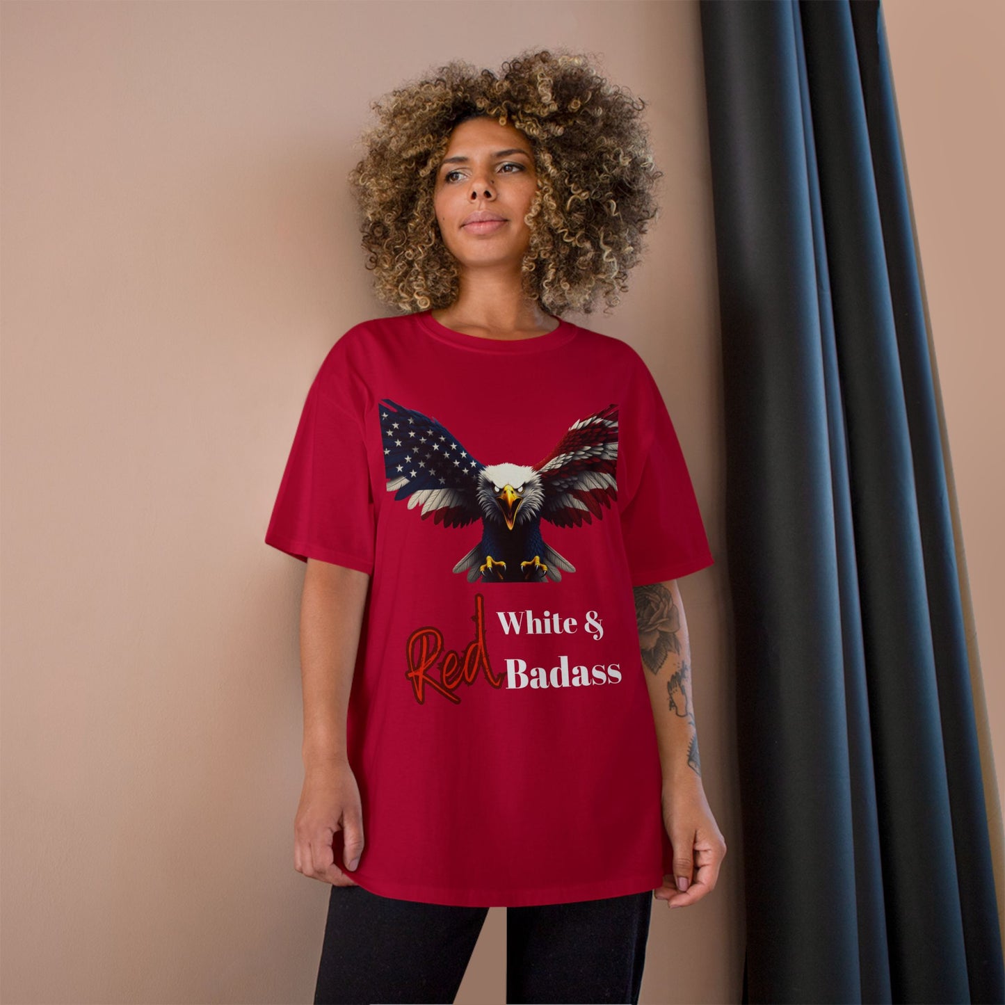 Red White & Badass Patriotic Eagle on a Champion T-shirt