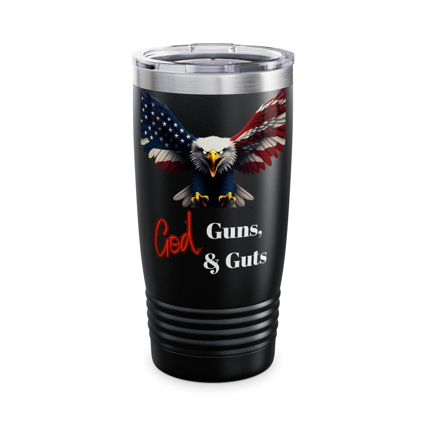 God Guns & Guts Patriotic Eagle on a 20oz Insulated Tumbler