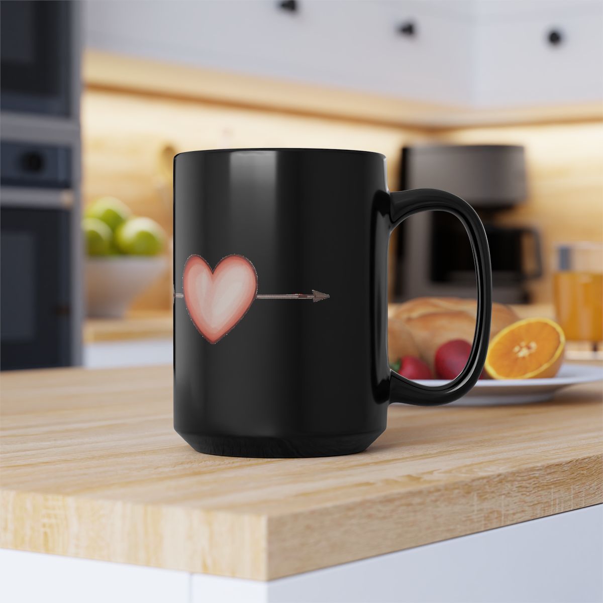 Heart with Arrow Design on Black Mug