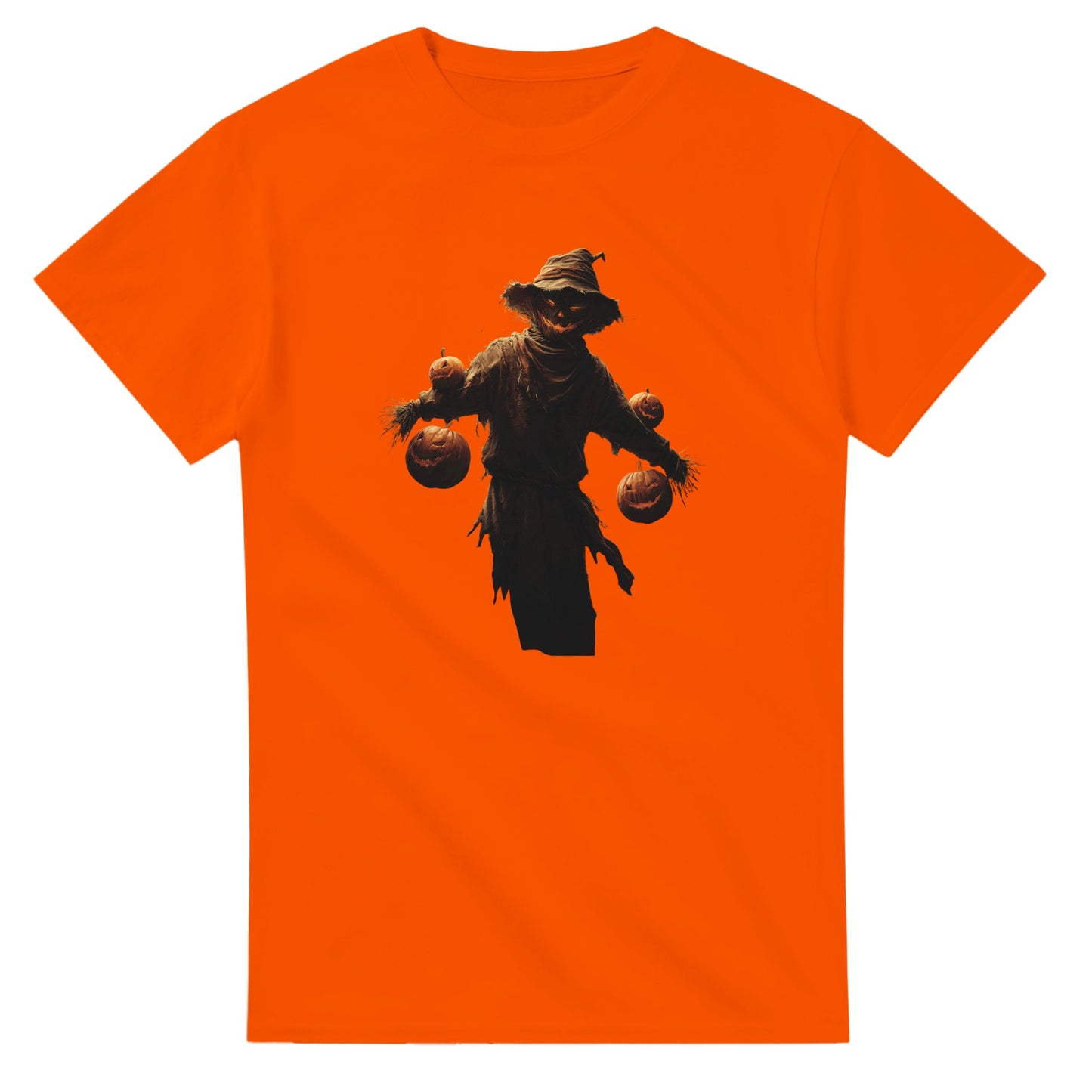 Haunted Scarecrow with Jack-o'-Lanterns on a Heavyweight T-shirt