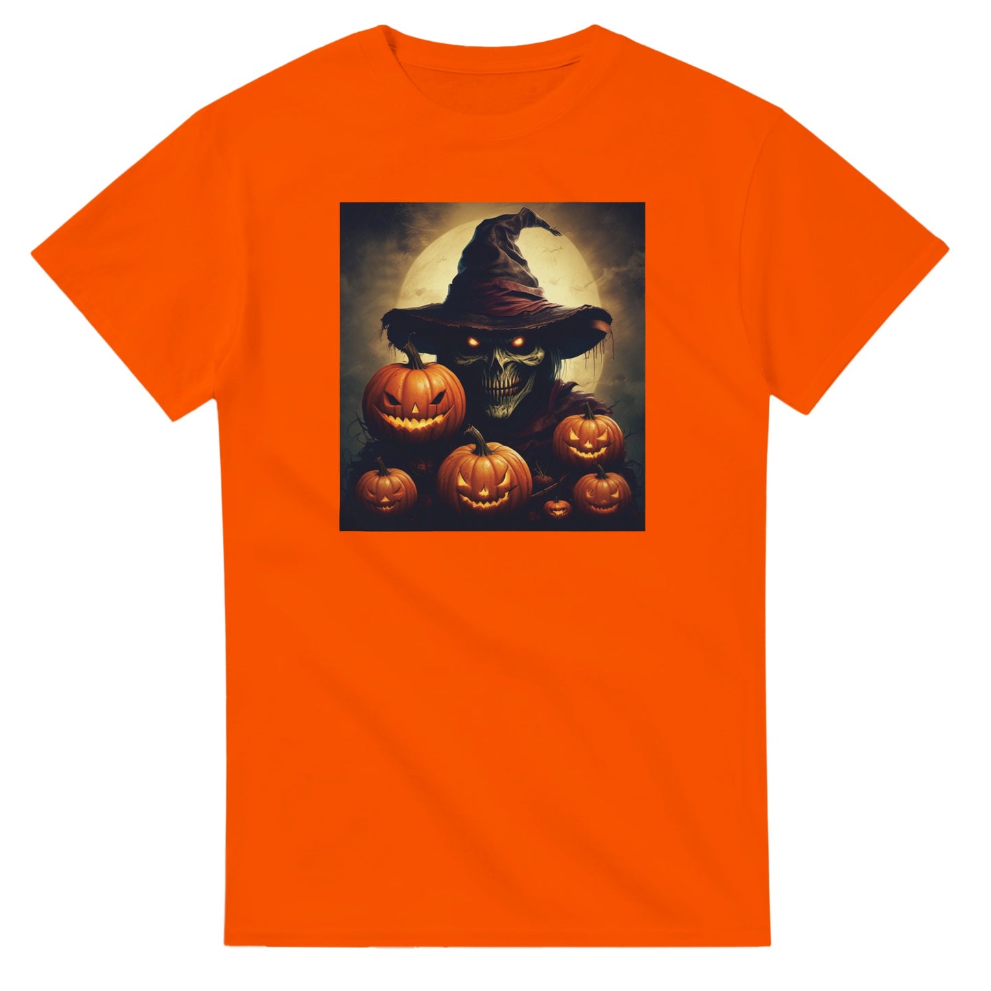 Spooky Skull Wizard & Jack-o'-Lanterns on a Heavyweight T-shirt