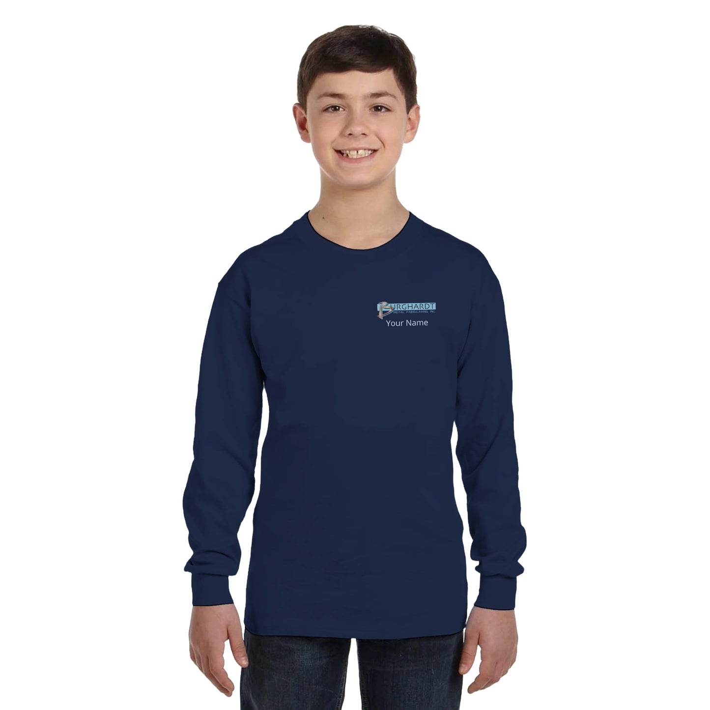 Burghardt Metal Fabricating, Inc., logo on a Youth Long-Sleeve T-Shirt