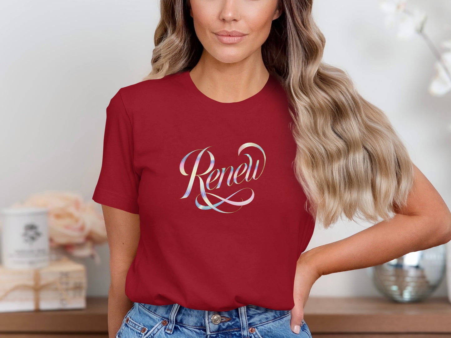 Red Renew Calligraphy Iridescent Graphic T-Shirt product type
Red Shirt, Renew Tee, Graphic Shirt, Iridescent Print, Calligraphy Design, Women Top, Inspirational Tee, Script Font, Short Sleeve, Crew Neck, Casual Style, Trendy Top, Summer Fashion, Positive Vibe, Gift Item, Comfortable Fit, Everyday Shirt, Unique Design, Statement Tee, Apparel