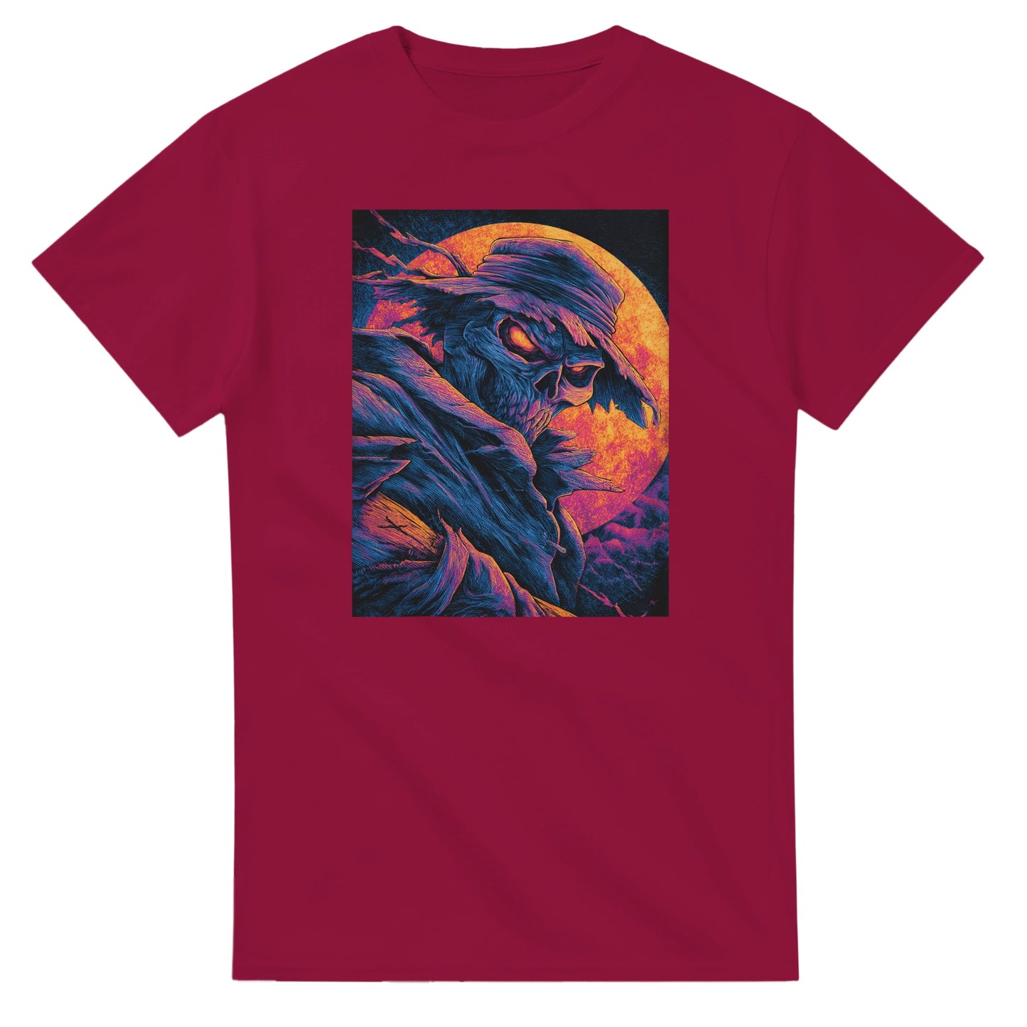 Vibrant Skull & Scarecrow on a Heavyweight T-shirt