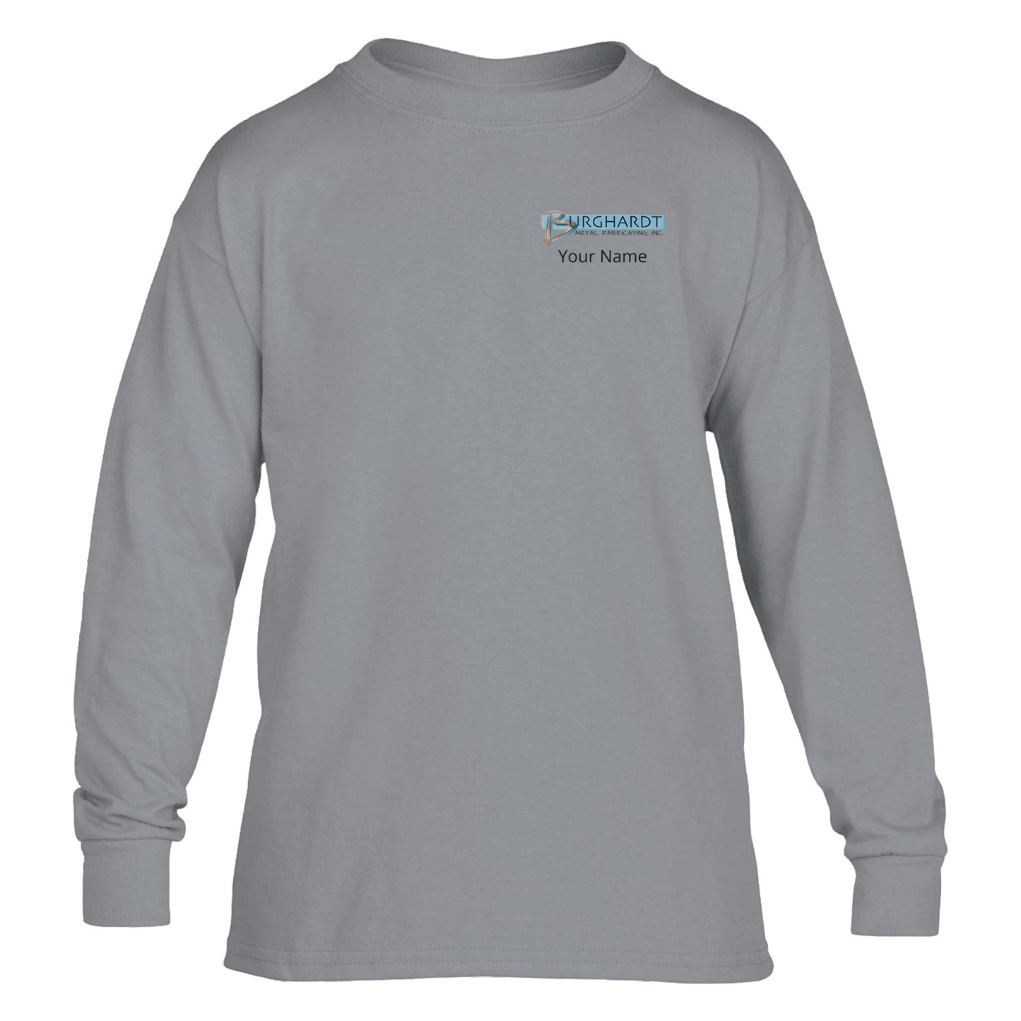 Burghardt Metal Fabricating, Inc., logo on a Youth Long-Sleeve T-Shirt