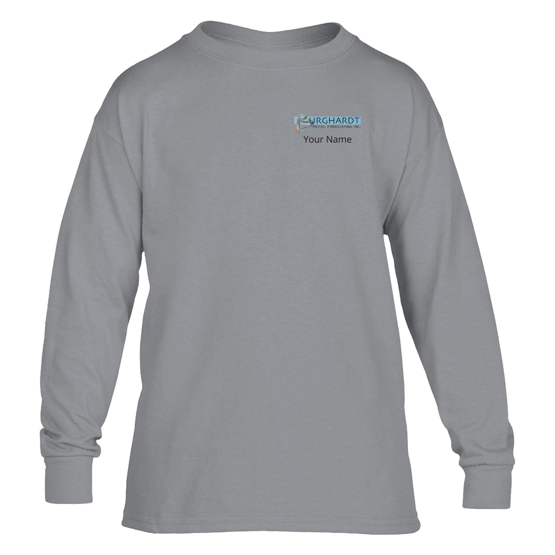 Burghardt Metal Fabricating, Inc., logo on a Youth Long-Sleeve T-Shirt