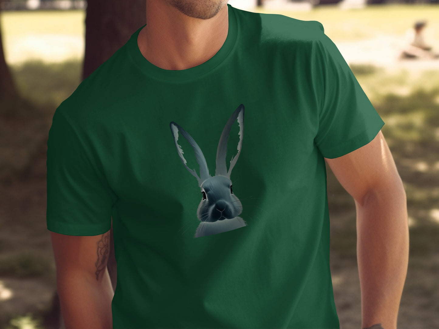 Dark Green Rabbit Head Digital Art Short Sleeve Shirt product type