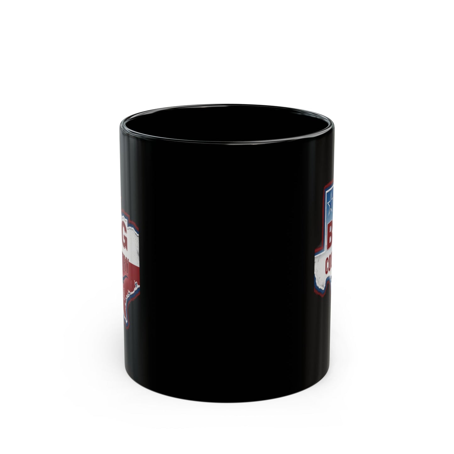 Black mug with Texas Lone Star State graphic and lettering.