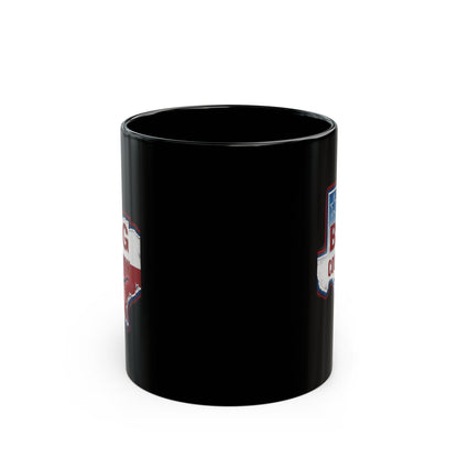 Black mug with Texas Lone Star State graphic and lettering.