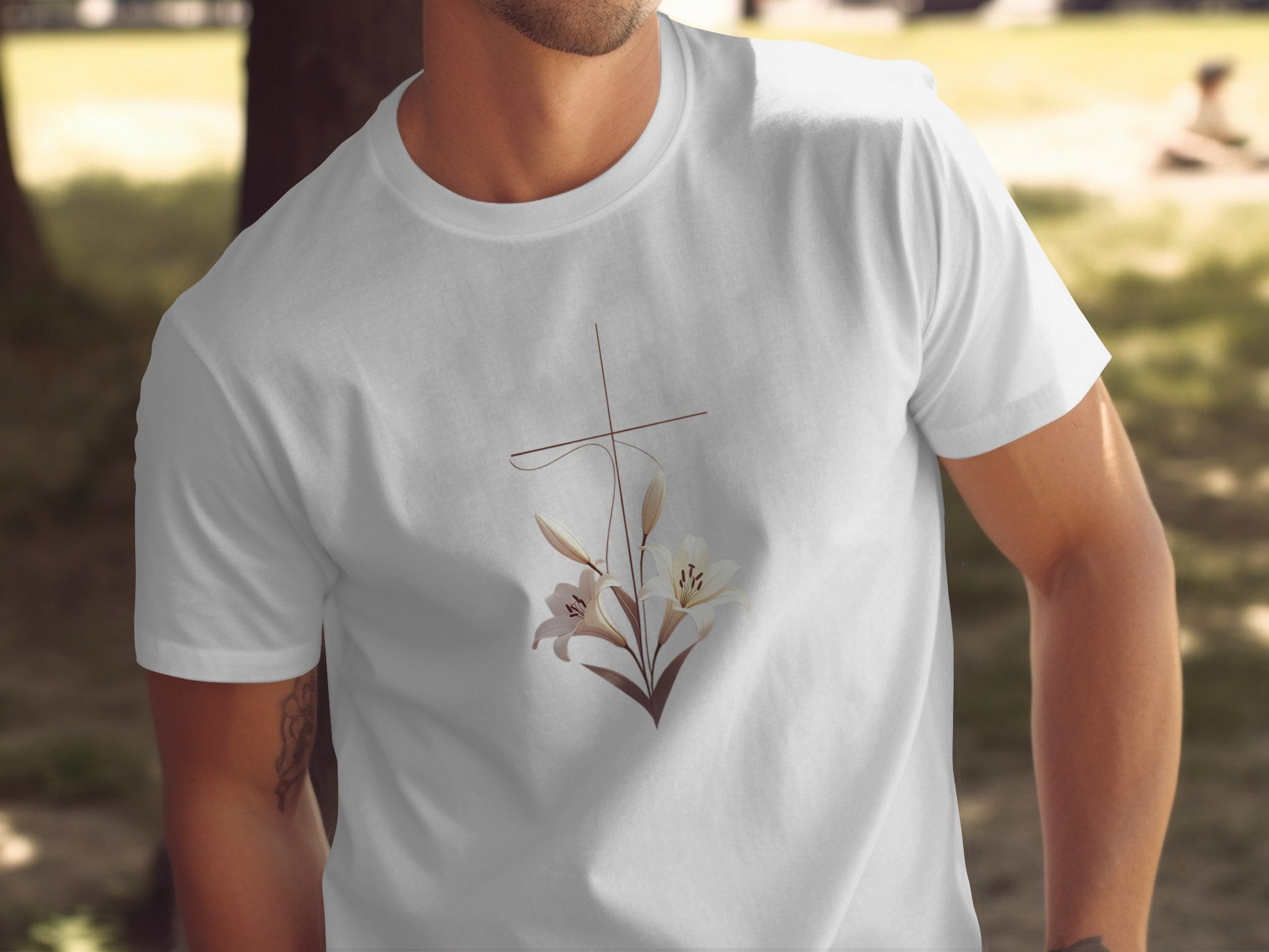 Elegant Cross Lilies Design Christian Floral T-Shirt product type