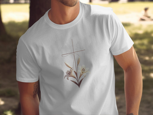 Elegant Cross Lilies Design Christian Floral T-Shirt product type