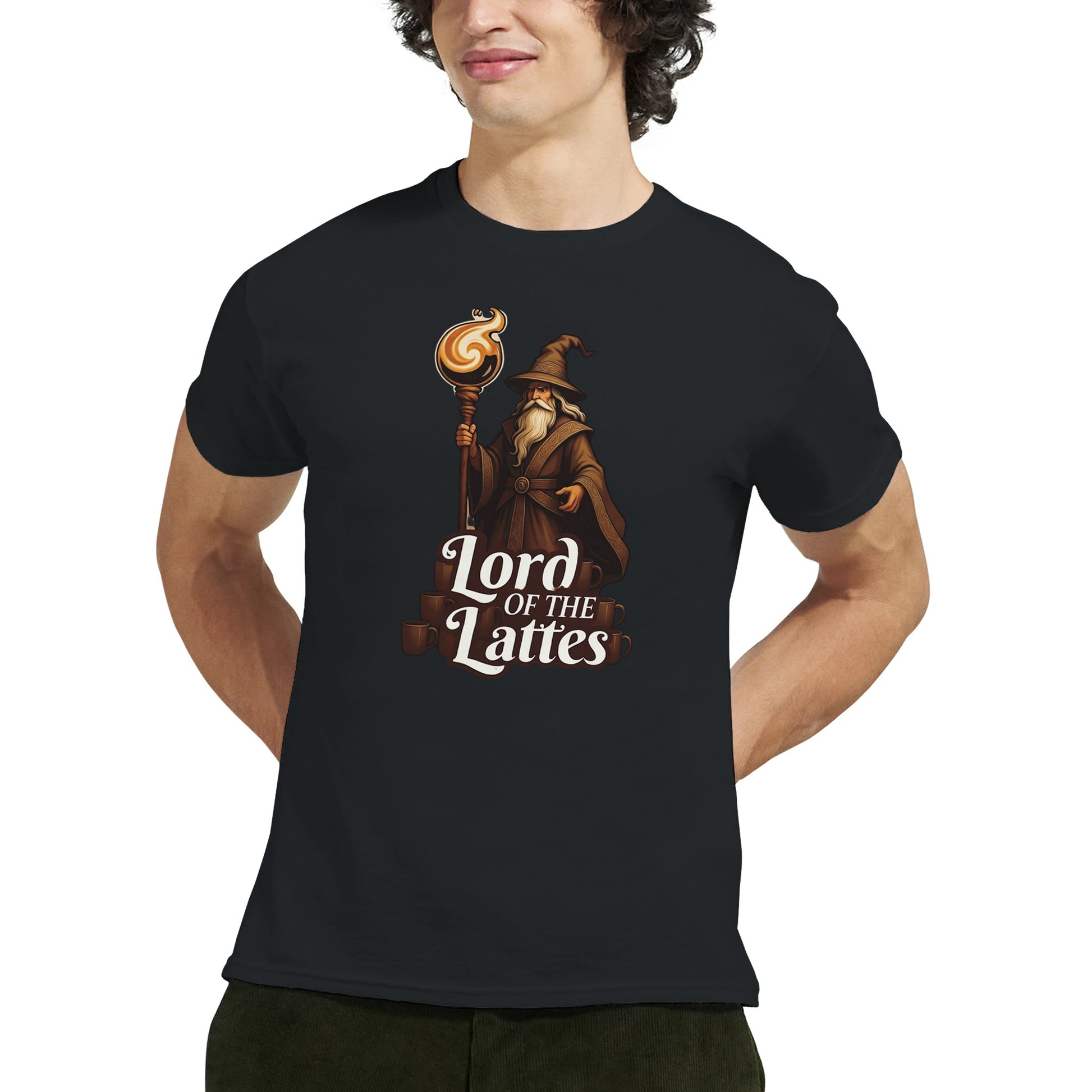 Lord of the Lattes graphic design on a Heavyweight T-shirt