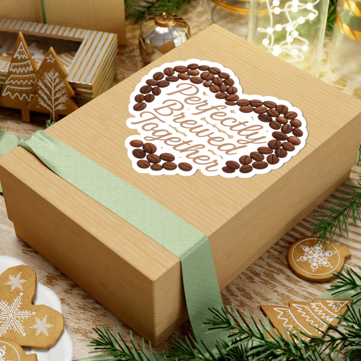 Perfectly Brewed Together phrase on a Kiss-Cut Stickers