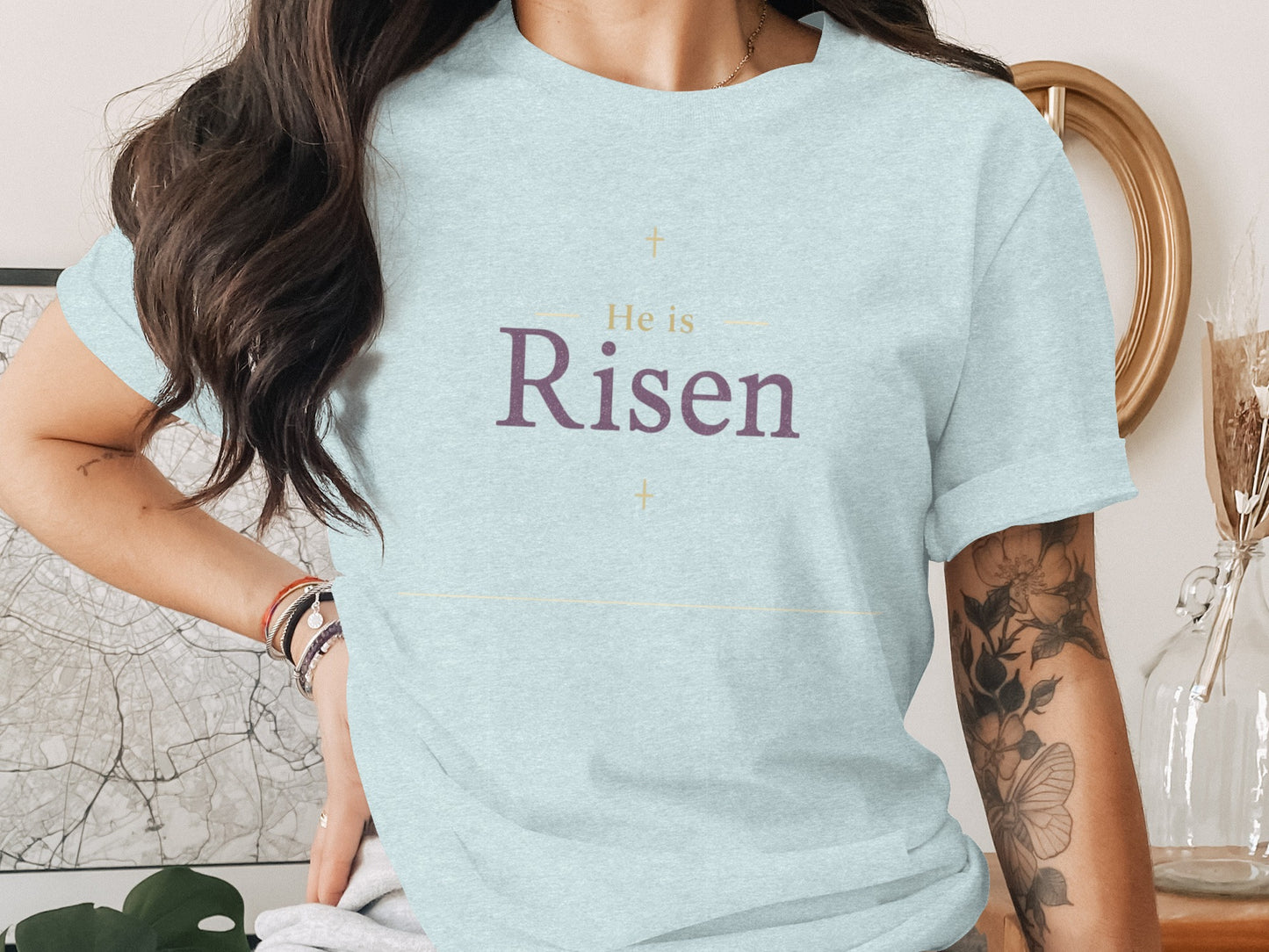 Light Blue Easter Christian He is Risen product type
He is Risen
Easter
Christian
Religious
Faith
Jesus
Resurrection
Scripture
Bible
Spiritual
Holy Week
Worship
Gift
Graphic tee
T-shirt
Apparel
Women's
Unisex
Light Blue
Cross design
