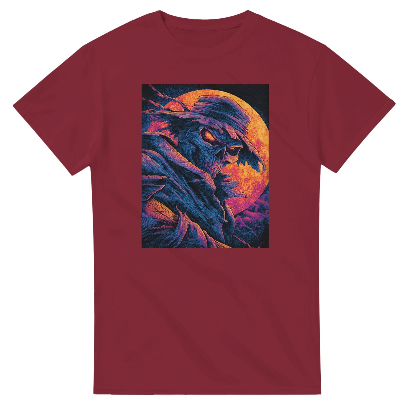 Vibrant Skull & Scarecrow on a Heavyweight T-shirt