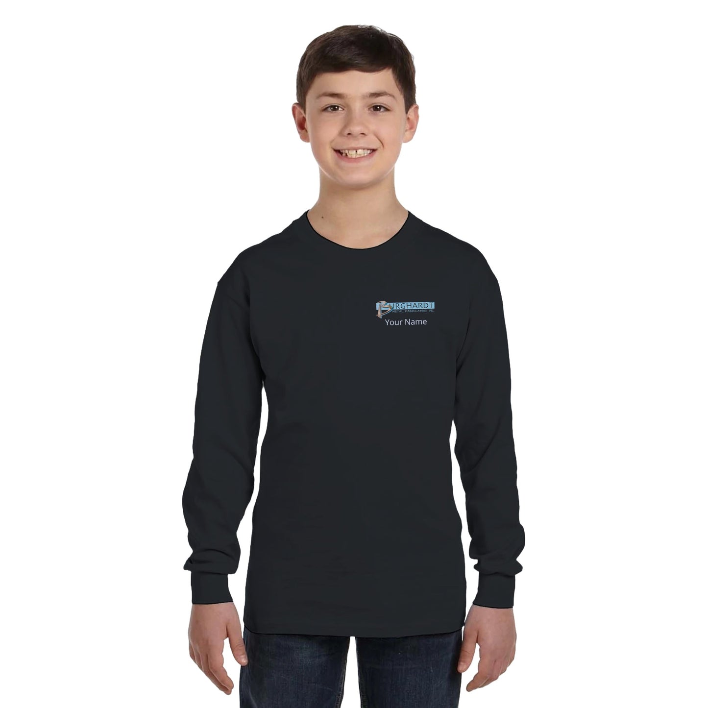 Burghardt Metal Fabricating, Inc., logo on a Youth Long-Sleeve T-Shirt