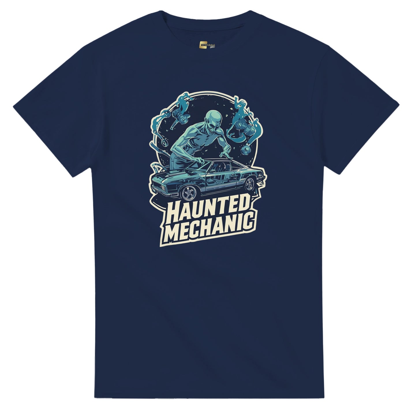 Haunted Mechanic graphic design on a Heavyweight T-shirt
