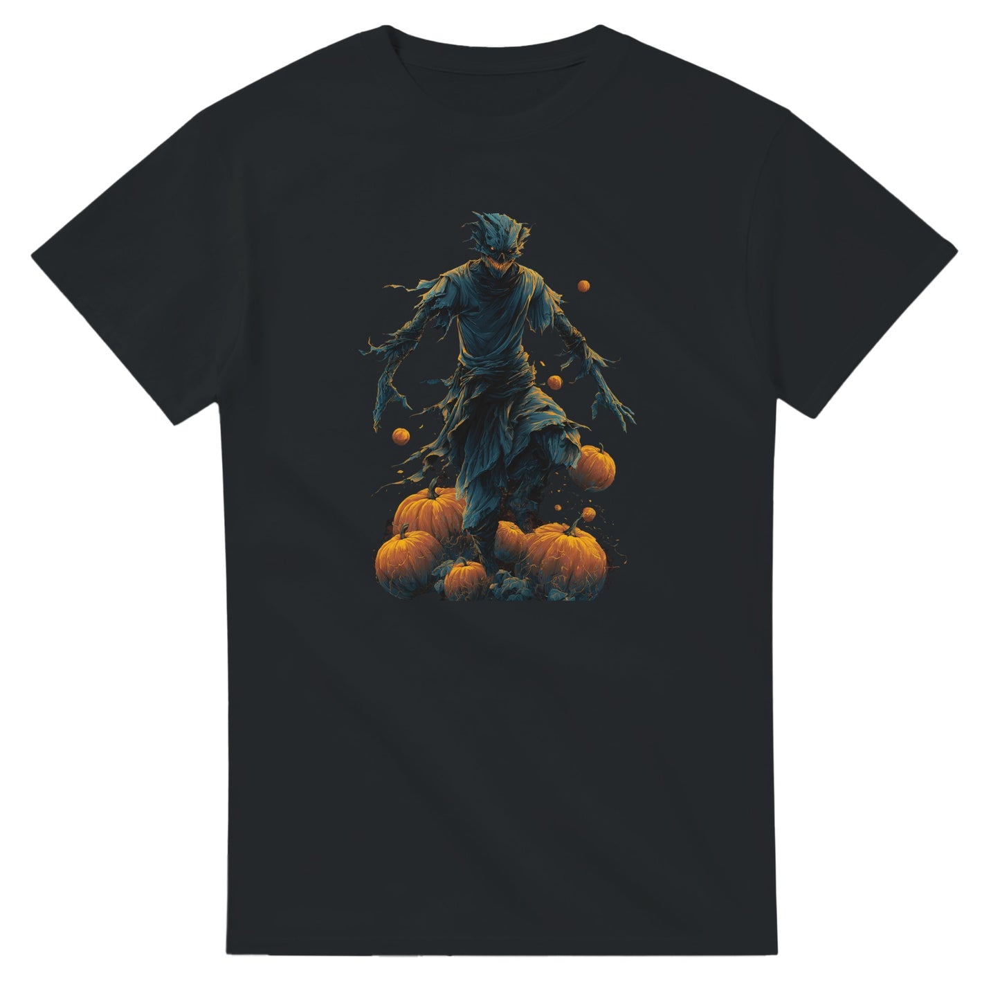 Haunting Harvest Scarecrow on a Heavyweight T-shirt