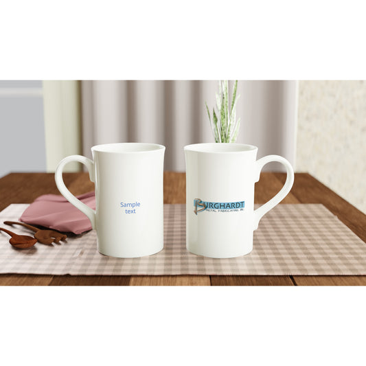 Burghardt Metal Fabricating, inc., logo on a White 10oz Porcelain Slim Mug