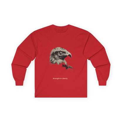 Strength in Liberty text on a Long-Sleeve Tee