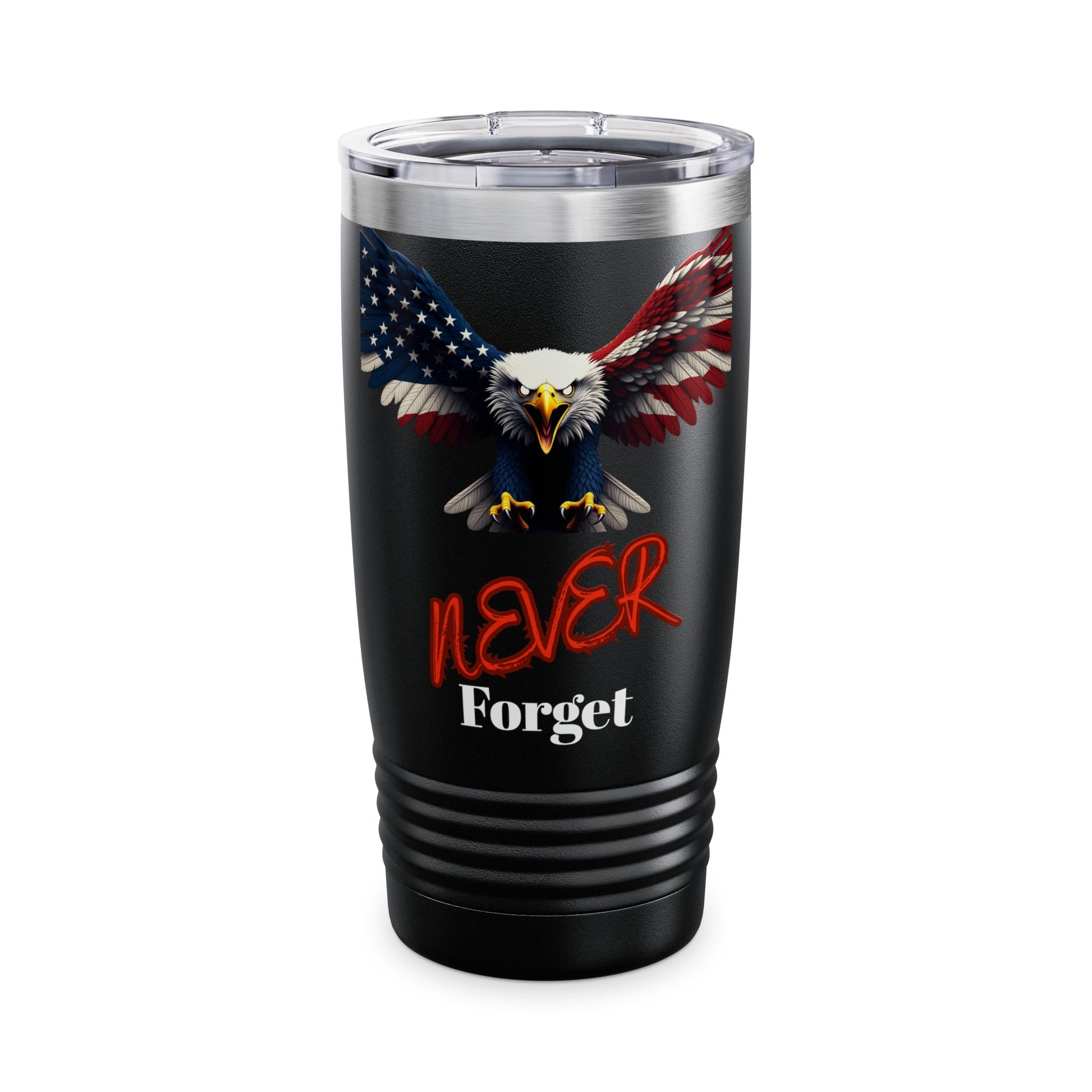 Never Forget Patriotic Eagle on a 20oz Insulated Tumbler