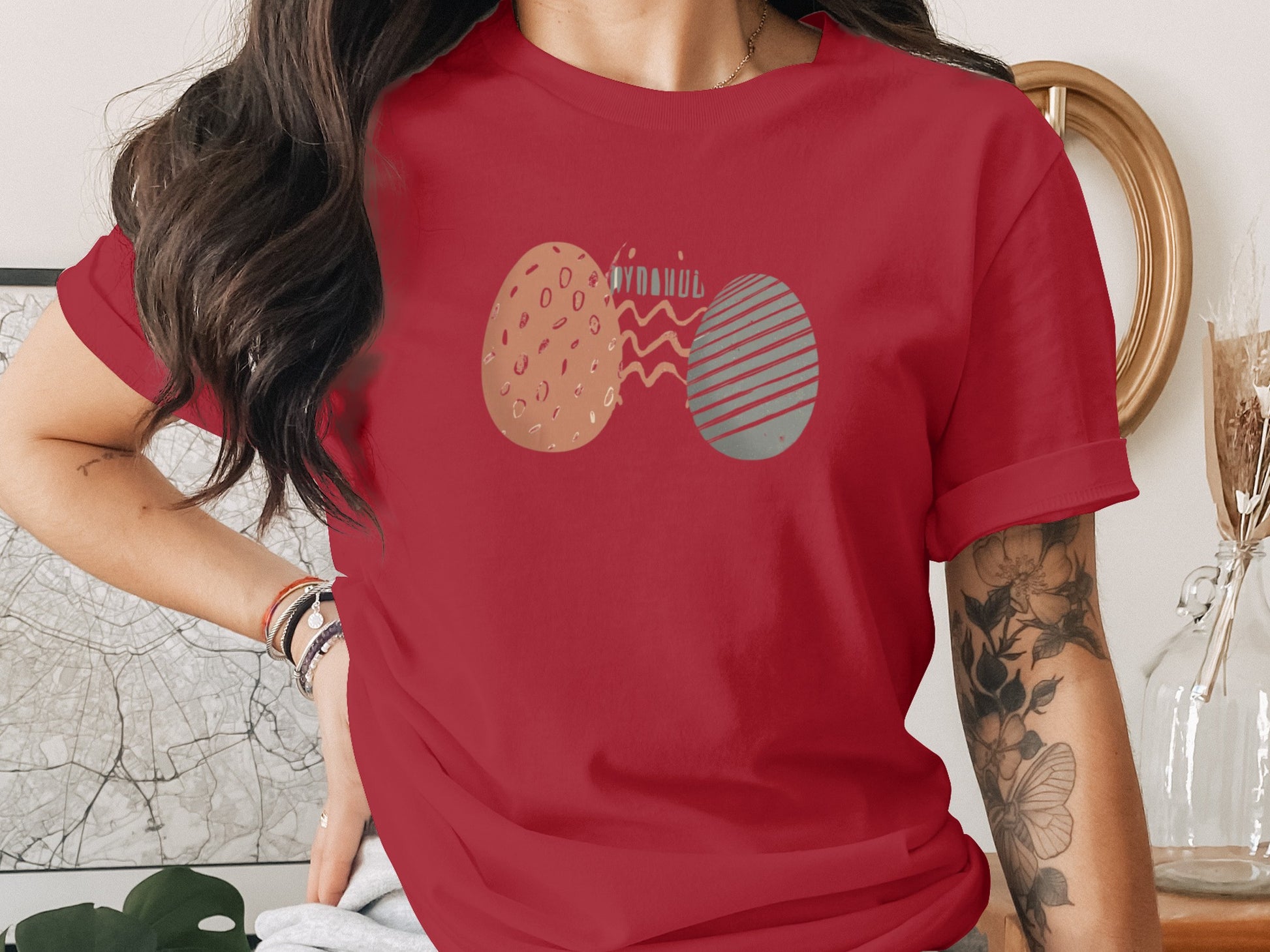 Red DYDAHUL Speckled Striped Eggs Wavy Lines T-Shirt product type