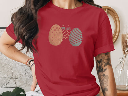 Red DYDAHUL Speckled Striped Eggs Wavy Lines T-Shirt product type