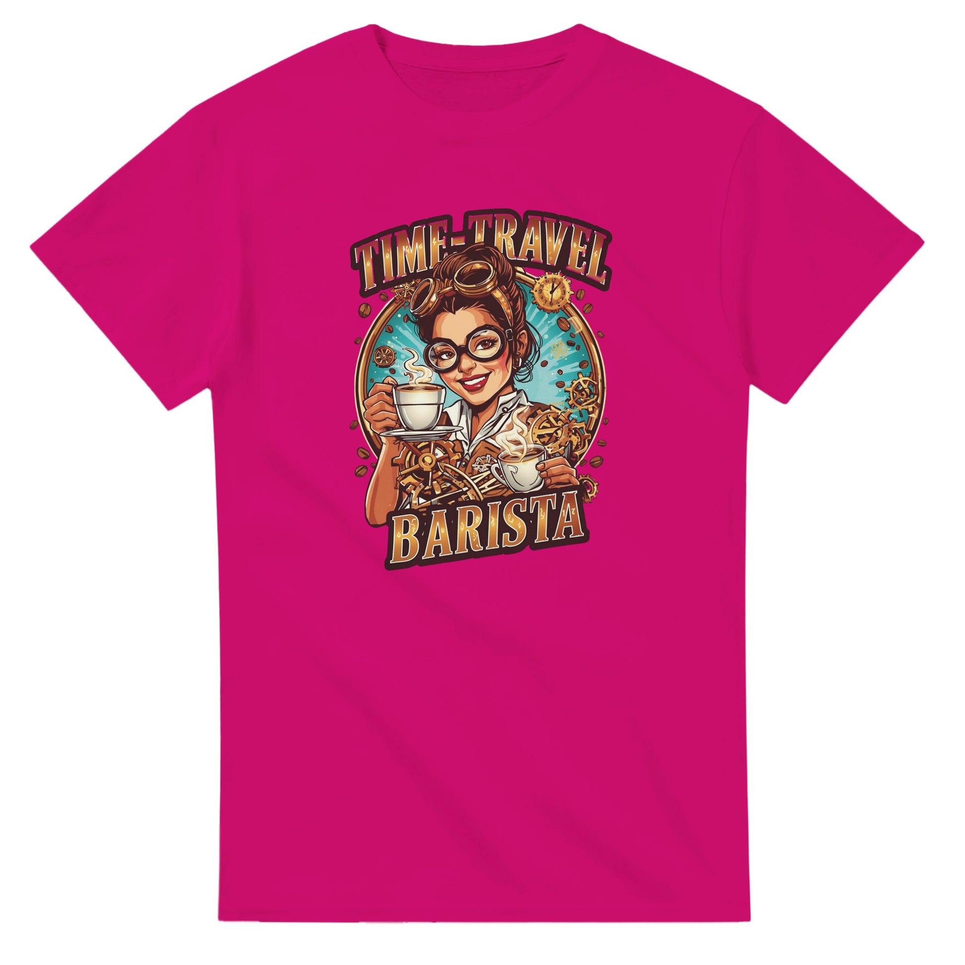 Time-Travel Barista graphic design on a Heavyweight T-shirt