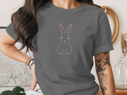 Pink Bunny Outline Design Dark Gray T-Shirt product type