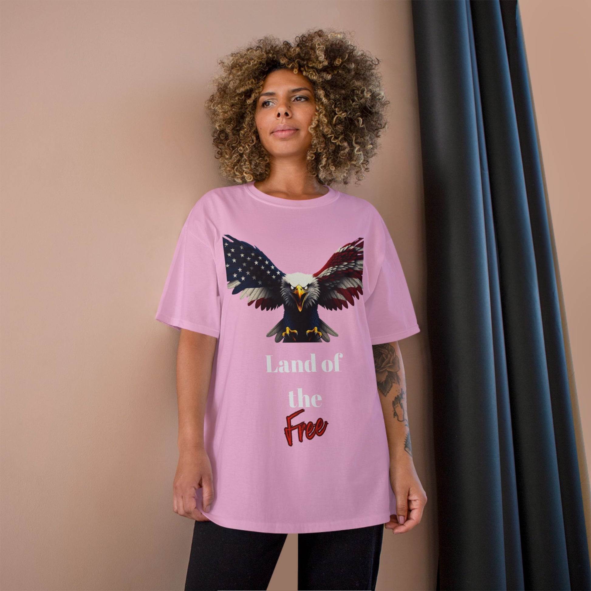 Land Of The Free Patriotic Eagle on a Champion T-shirt