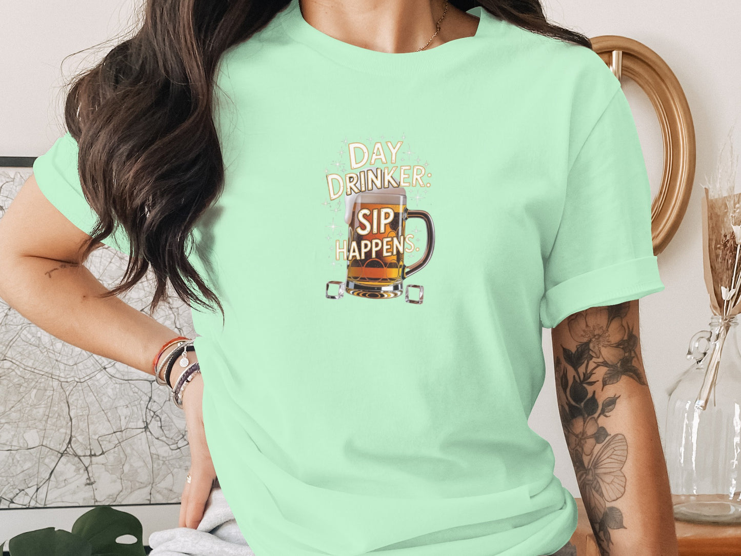 Day Drinker Sip Happens Funny Graphic T-Shirt