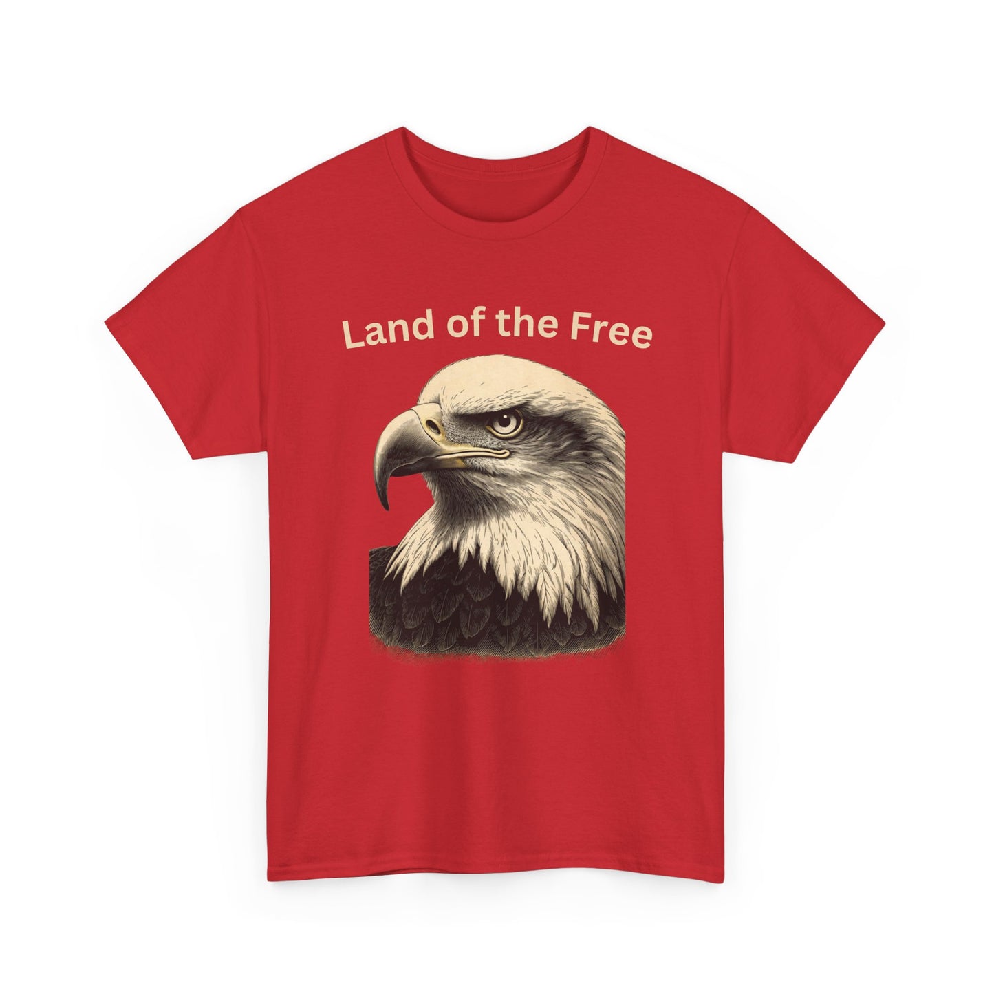 Engraved Eagle - Land of the Free - text on the top of a Heavyweight T-shirt