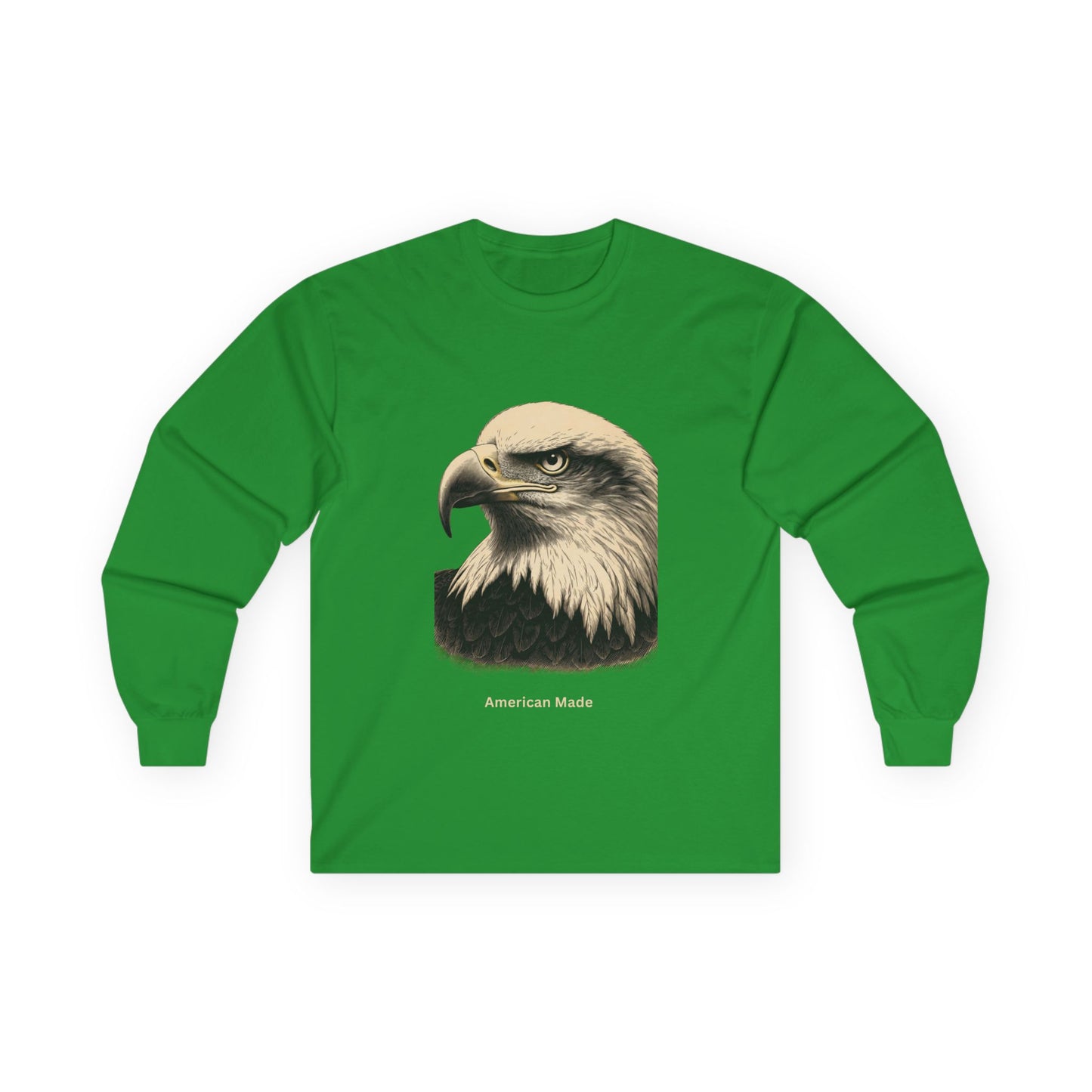 An Engraved Eagle head on a long sleeve T-shirt