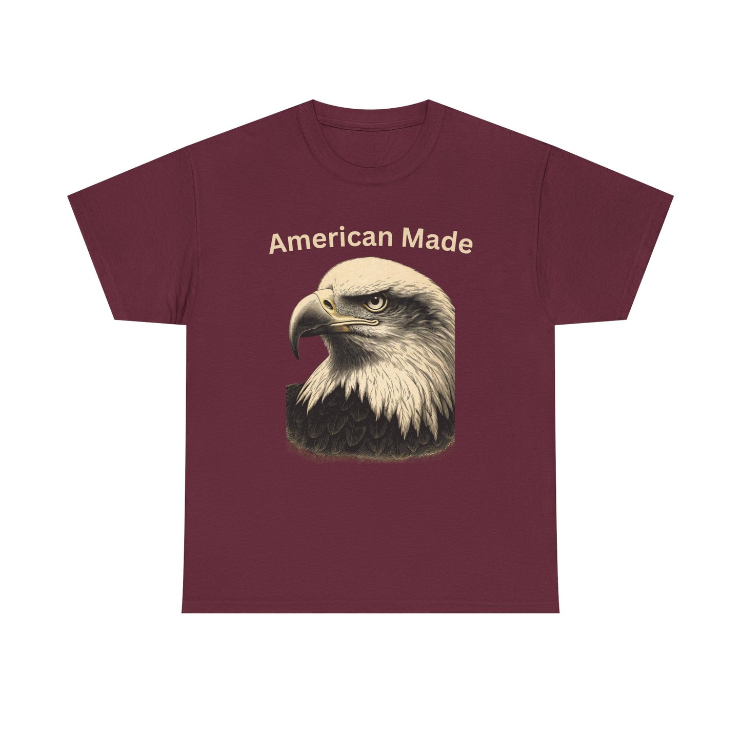 Engraved Eagle - American Made - text on the top of a Heavyweight T-shirt
