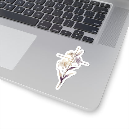 Graceful Lily Cross Floral Delicate Sticker product type