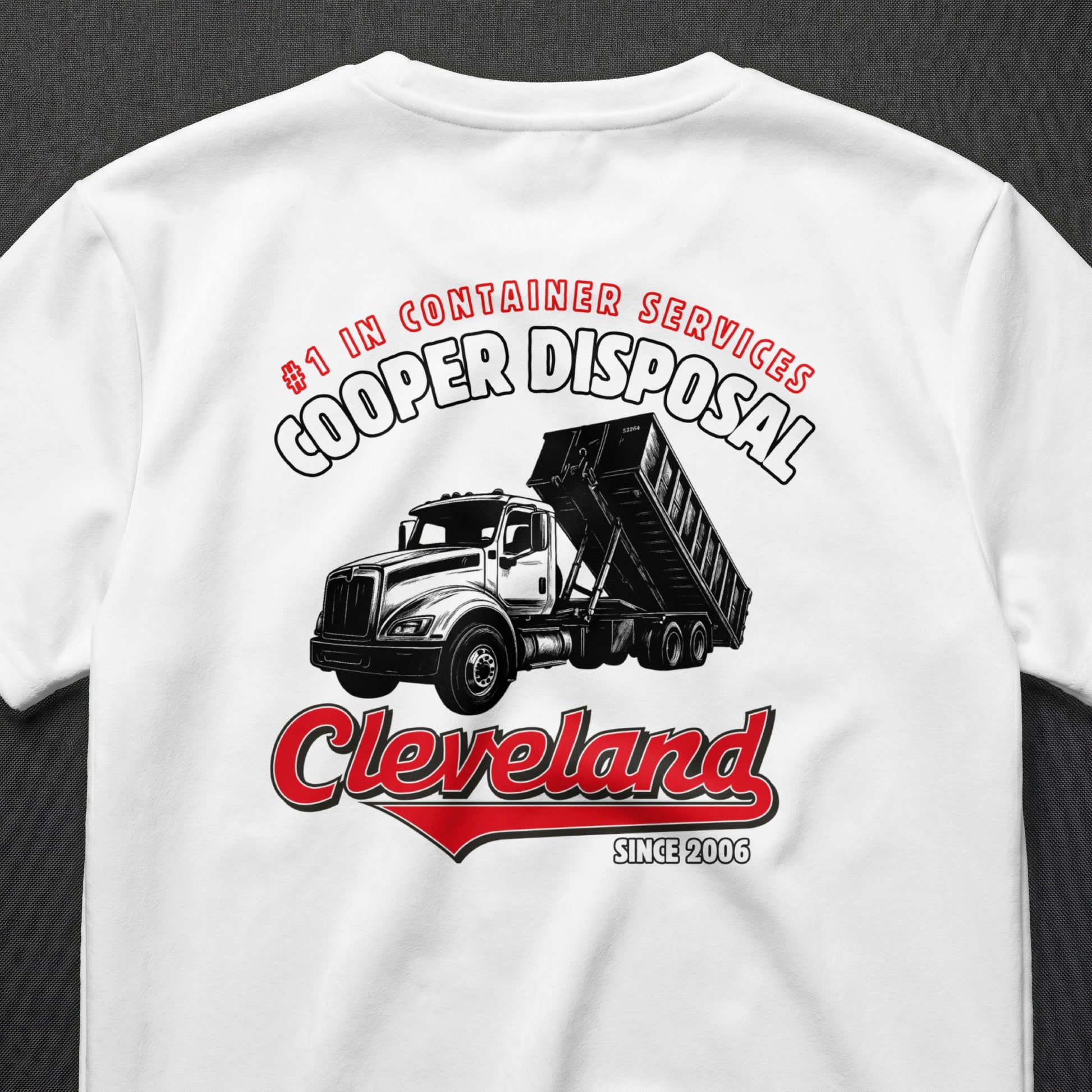 White t-shirt with Cooper Disposal logo and Cleveland text.