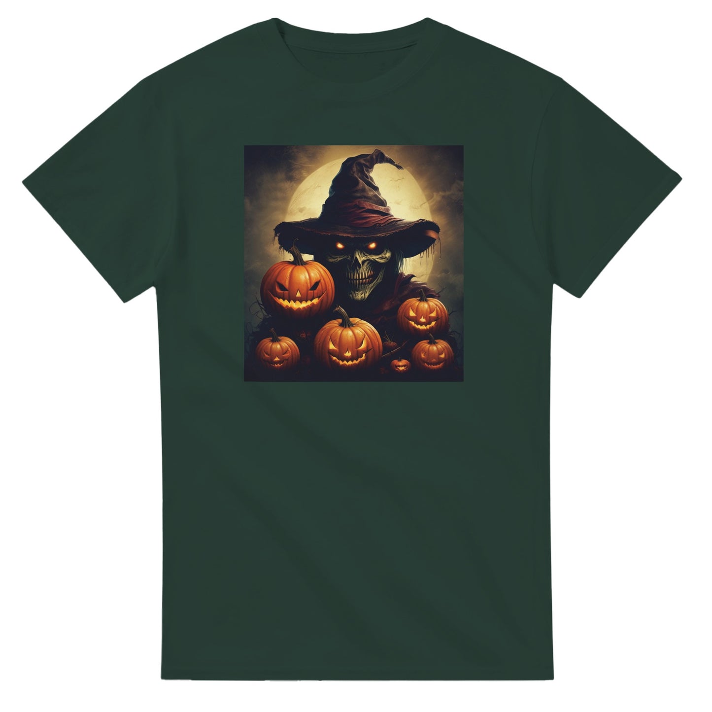 Spooky Skull Wizard & Jack-o'-Lanterns on a Heavyweight T-shirt