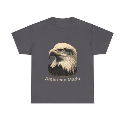 Engraved Eagle - American Made - text on the bottom of a Heavyweight T-shirt